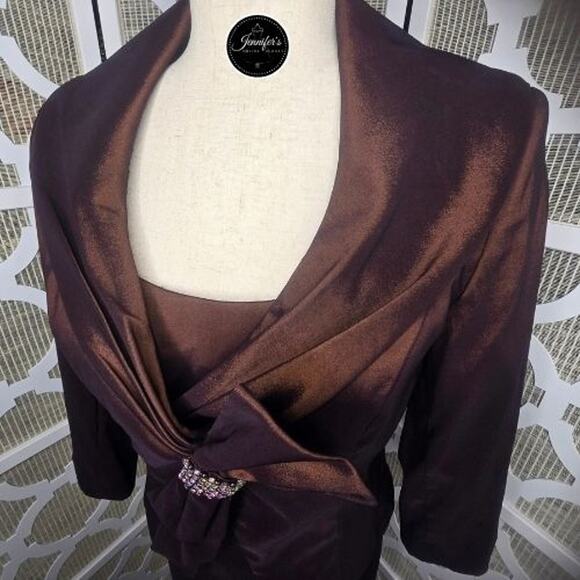 Cameron Blake by Mon Cheri Brown 2-Piece Taffeta Sleeveless Dress and Jacket 8 - Picture 4 of 14